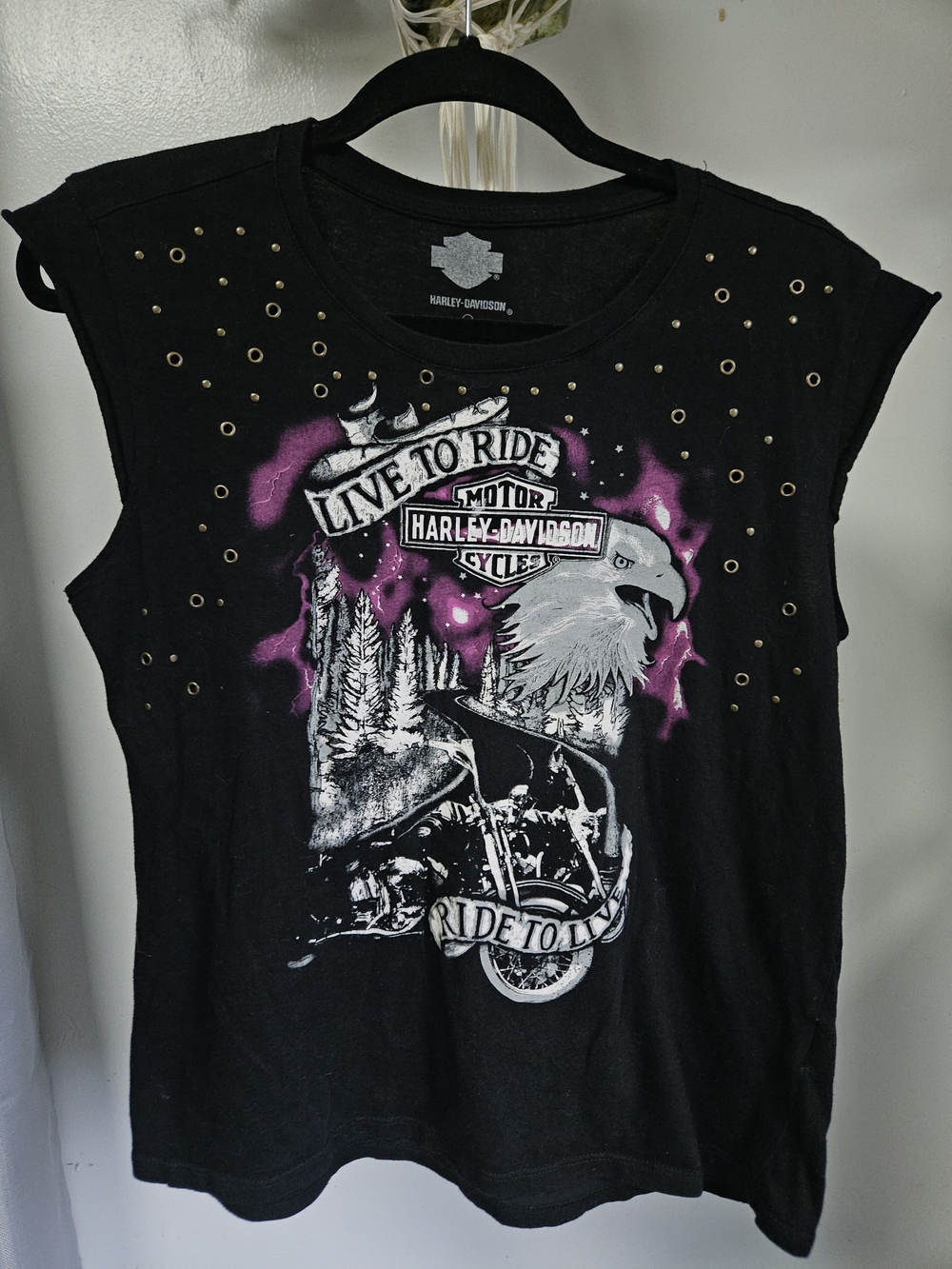 Harley-Davidson Women Black 'Live to Ride' Graphic Muscle Tee